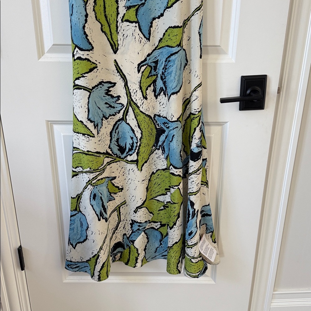 Topshop cowl neck midi slip dress with beaded straps in green blue floral - Picture 3 of 7